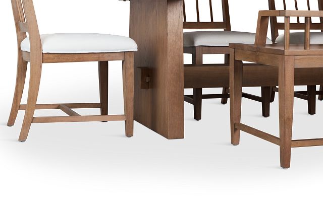 Provo Mid Tone Trestle Table, 4 White Chairs & Bench