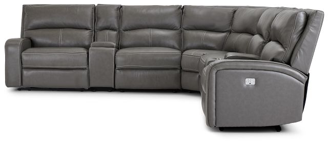 Asher Dark Gray Lthr/vinyl Large Dual Power Reclining Two-arm Sectional