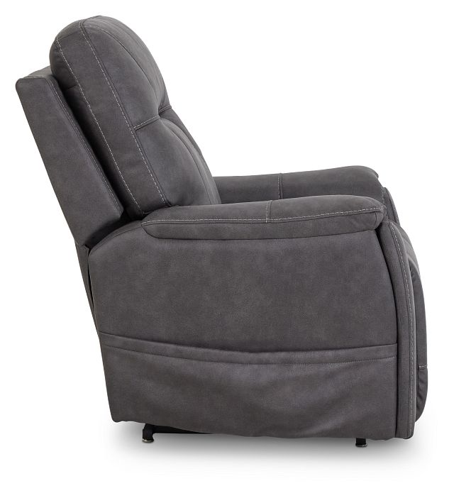 Akron Dark Gray Micro Power Lift Recliner With Power Lumbar