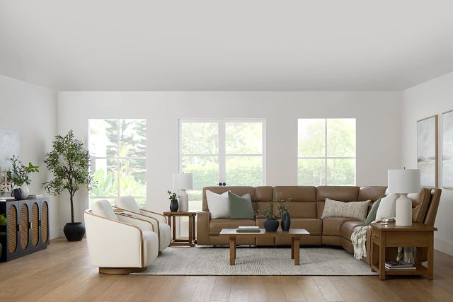 Jasper Light Brown Leather Medium Dual Power 2-arm Reclining Sectional