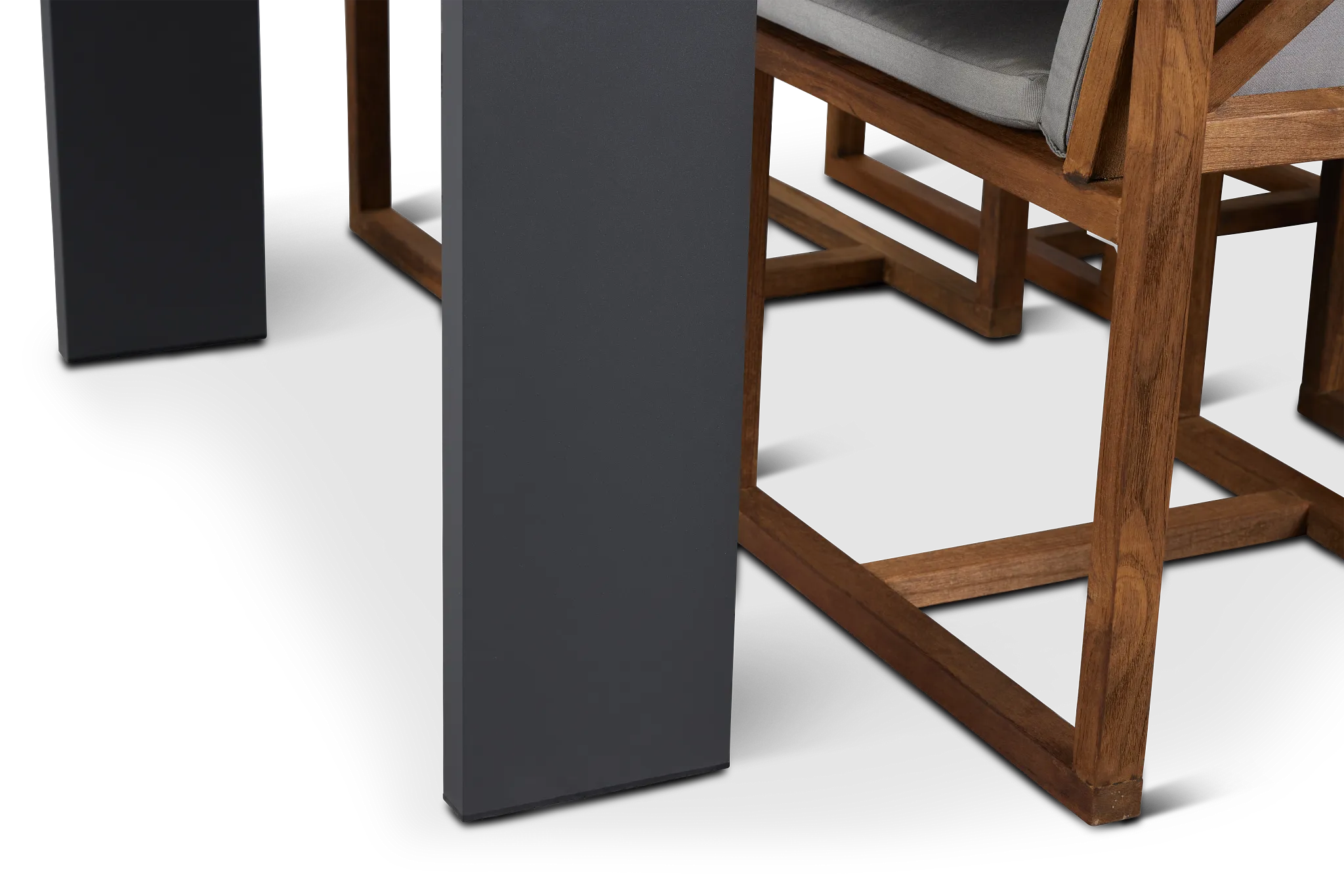 Linear Dark Gray 70" Aluminum Table & 4 Teak Cushioned Side Chairs