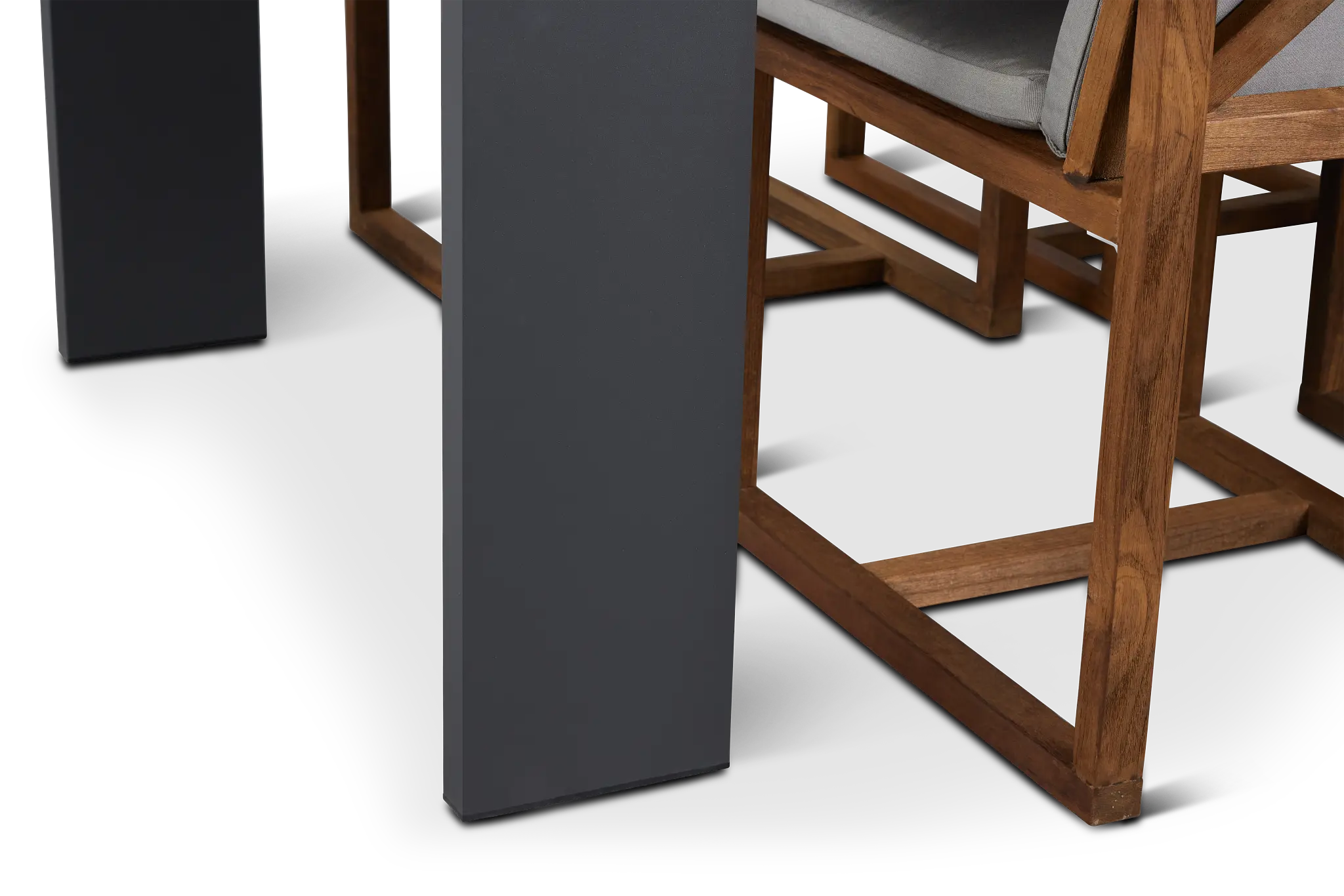 Linear Dark Gray 70" Aluminum Table & 4 Teak Cushioned Side Chairs Linear Dark Gray 70" Aluminum Table & 4 Teak Cushioned Side Chairs