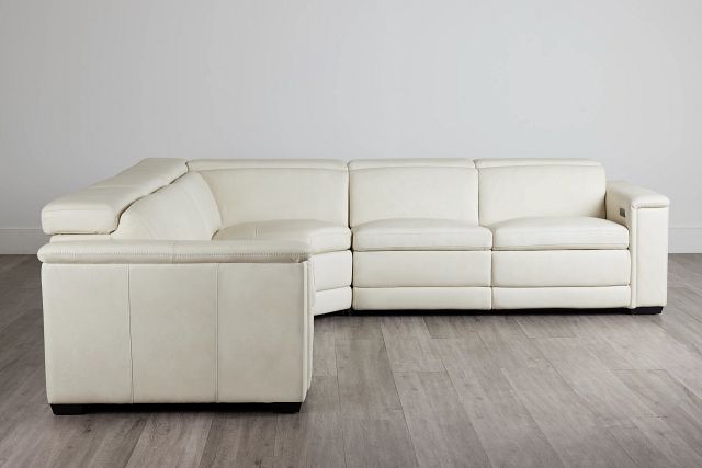 Ainsley White Leather Medium Dual Power 2-arm Reclining Sectional