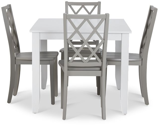 Edgartown White Rect Table & 4 Light Gray Wood Chairs (2)