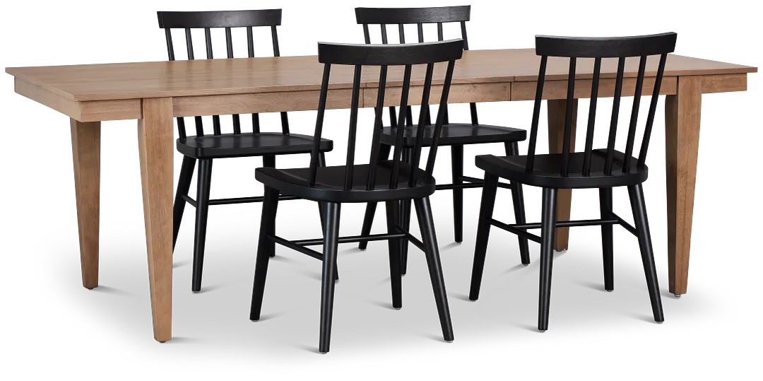 Provo Mid Tone Rect Table & 4 Wood Chairs