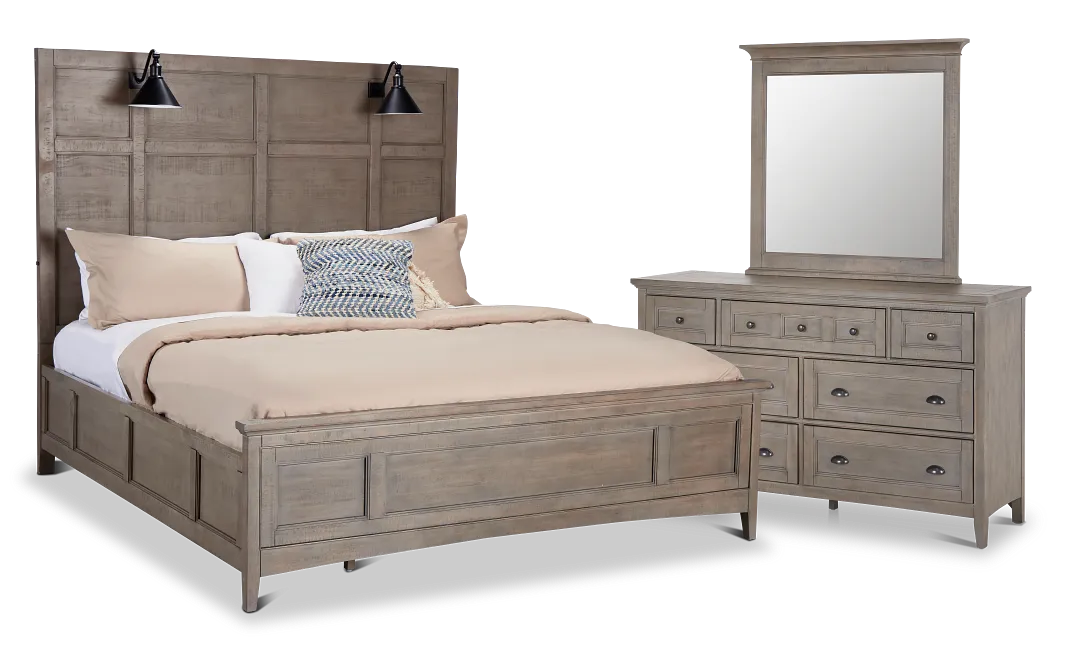 Heron Cove Light Tone Panel Bedroom With Lights