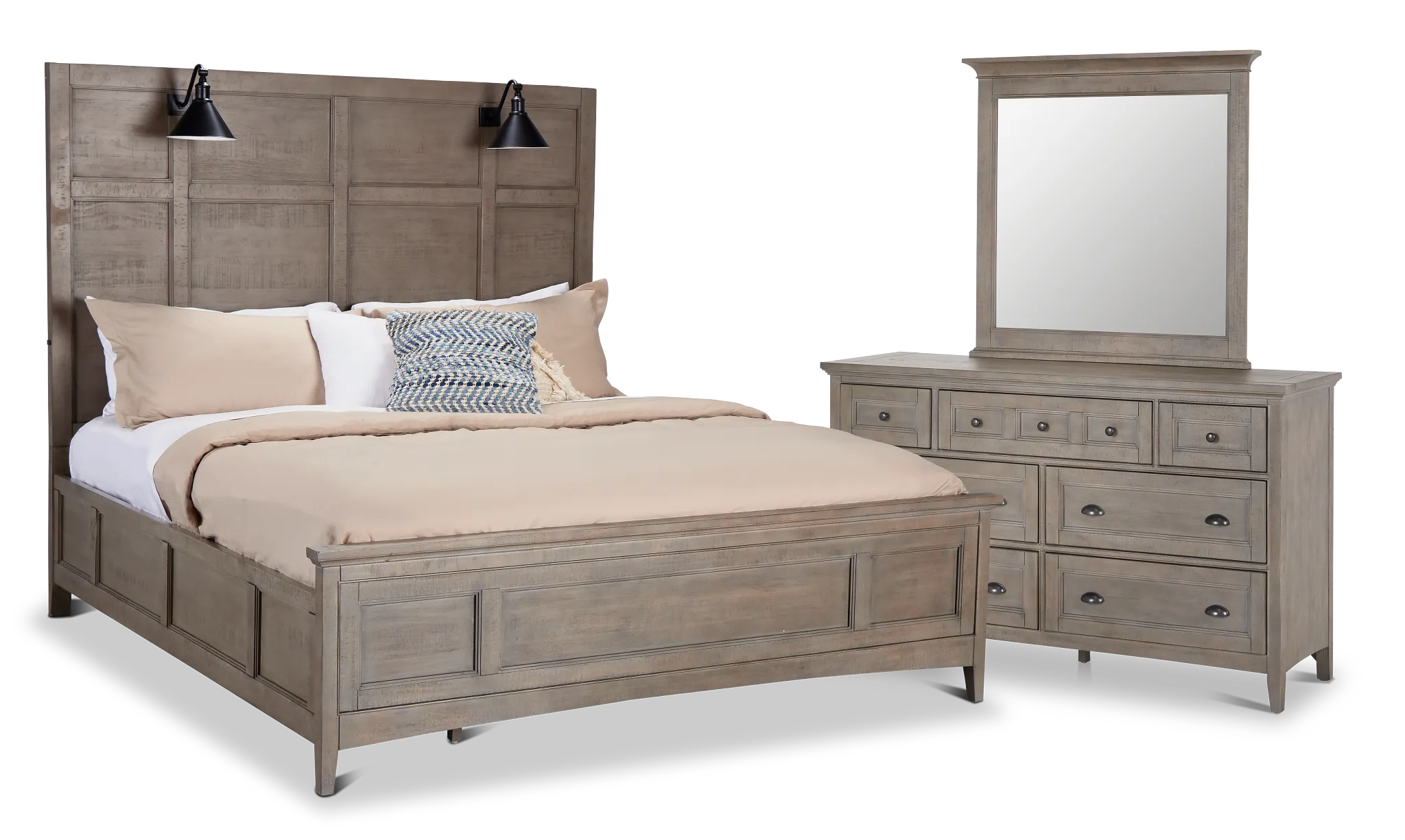 Heron Cove Light Tone Panel Bedroom With Lights