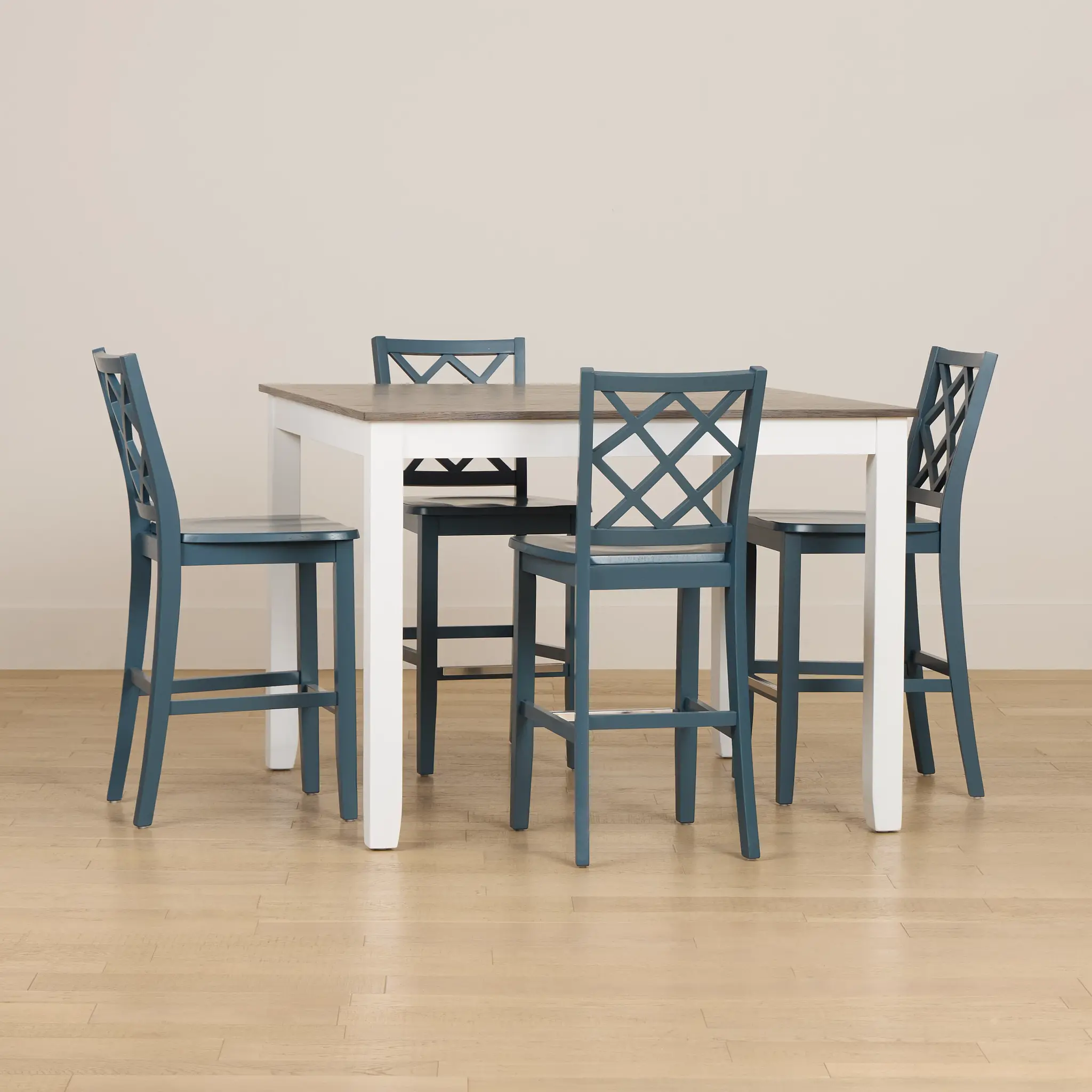 Edgartown Two-tone Square High Table & 4 Navy Wood Barstools Edgartown Two-tone Square High Table & 4 Navy Wood Barstools