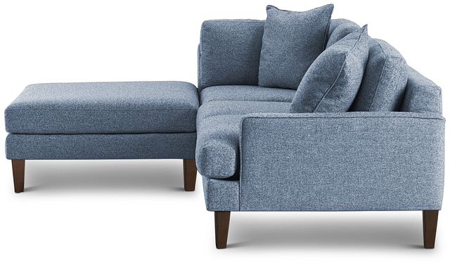 Morgan Blue Fabric Small Right Bumper Sectional W/ Wood Legs (2)