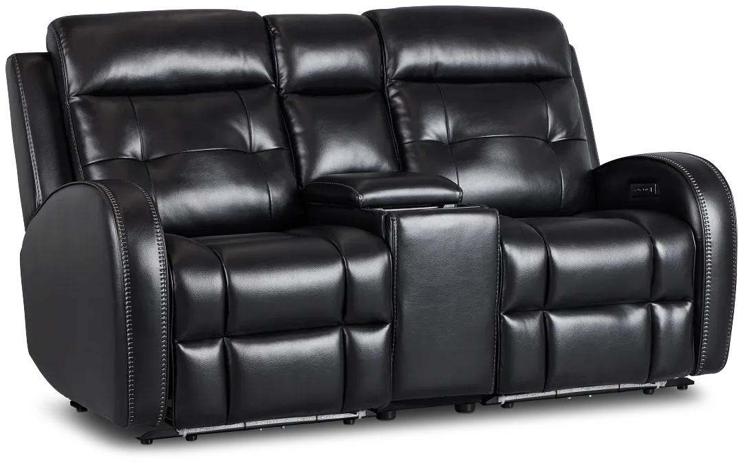 Omega Black Micro Power Reclining Console Loveseat