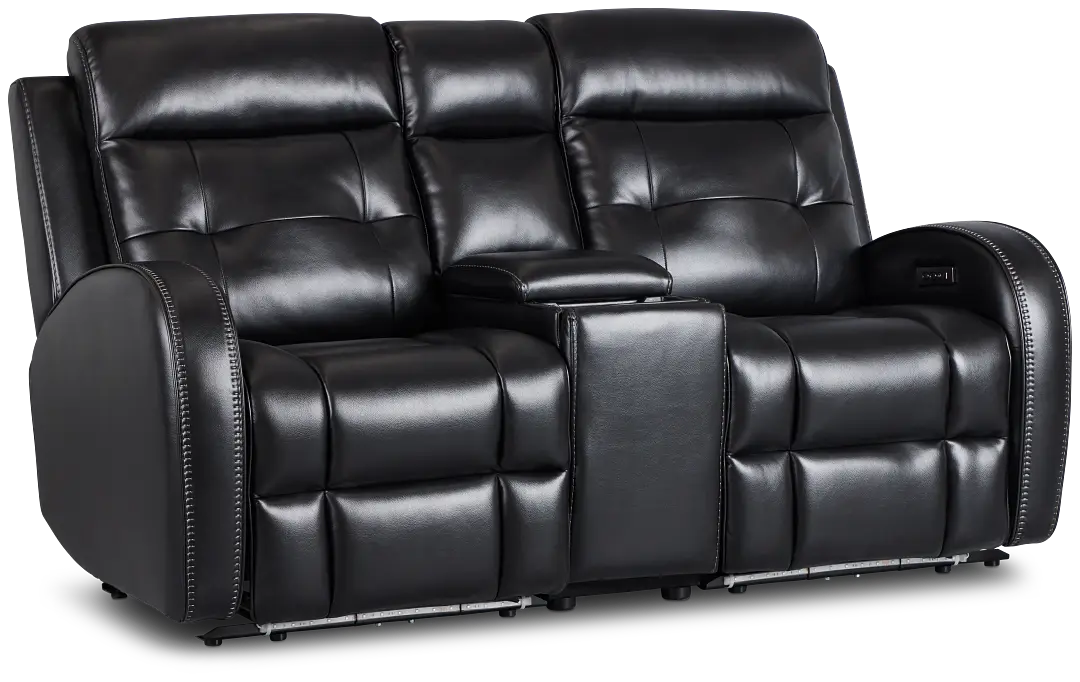 Omega Black Micro Power Reclining Console Loveseat Omega Black Micro Power Reclining Console Loveseat