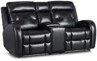 Omega Black Micro Power Reclining Console Loveseat
