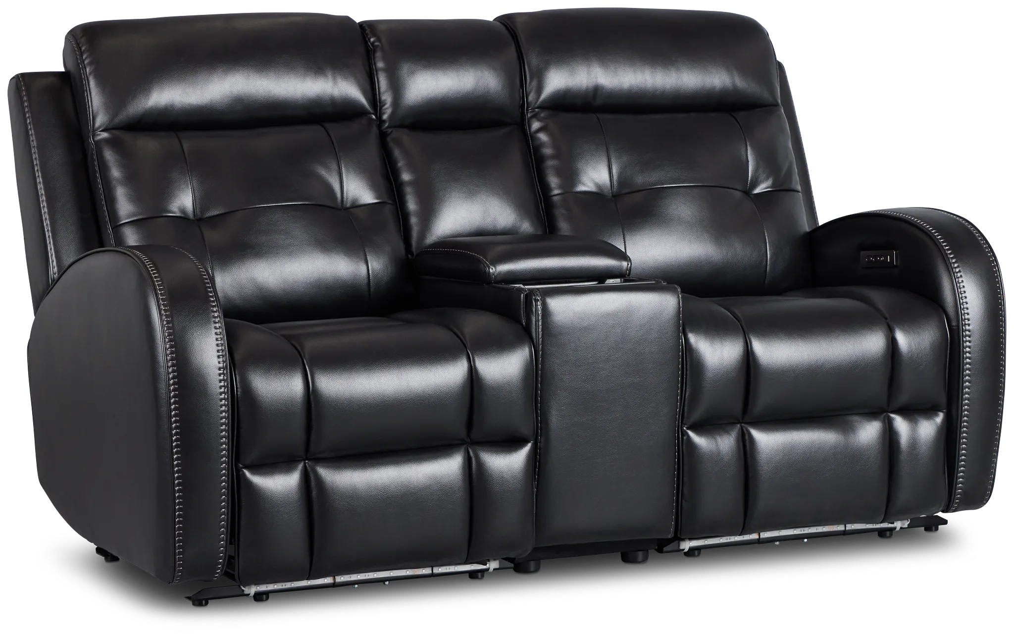 Omega Black Micro Power Reclining Console Loveseat