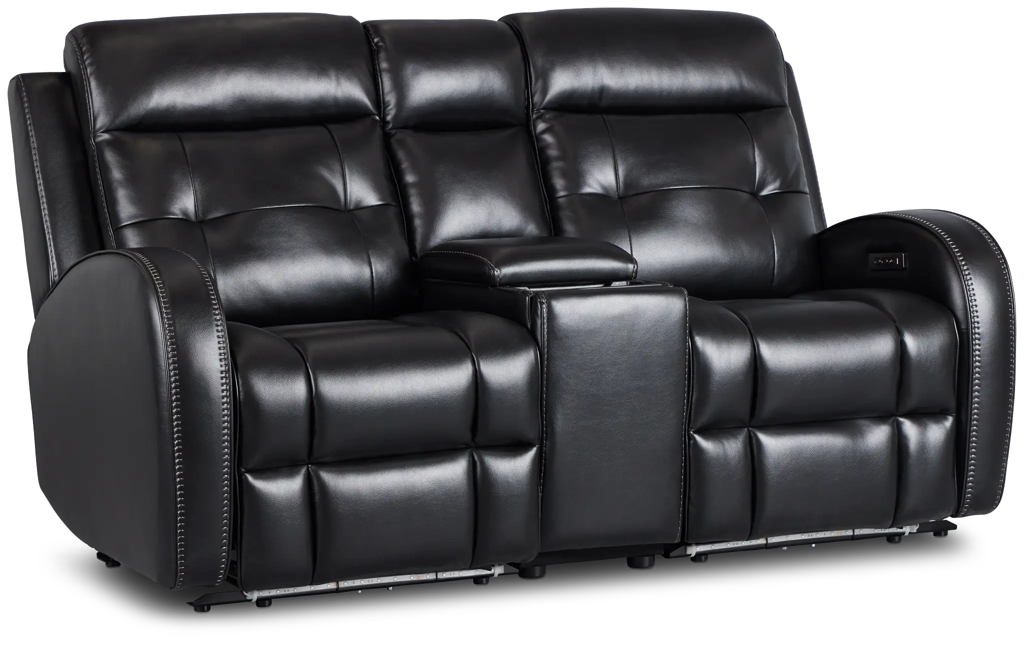 Omega Black Micro Power Reclining Console Loveseat Omega Black Micro Power Reclining Console Loveseat