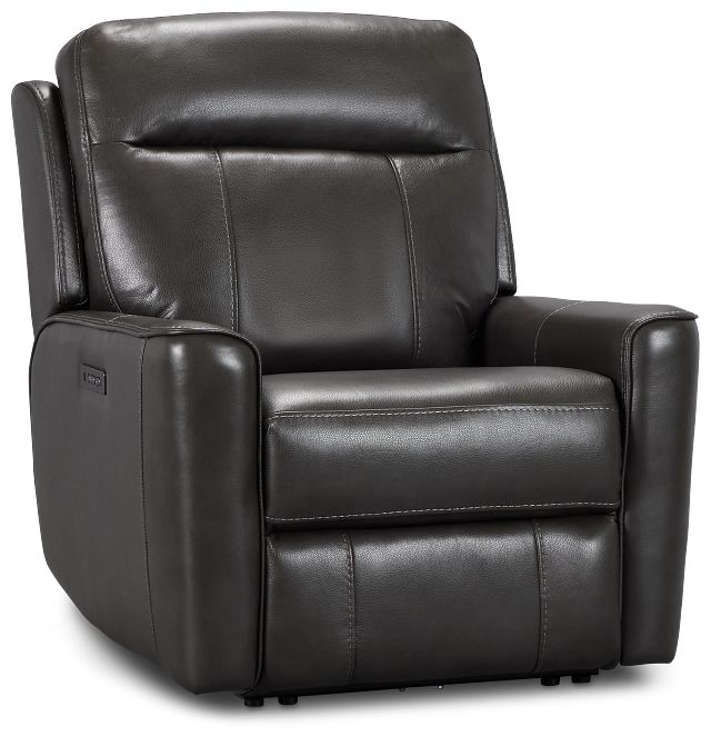 Benji Dark Gray Lthr/vinyl Zero Gravity Power Recliner W/headrest