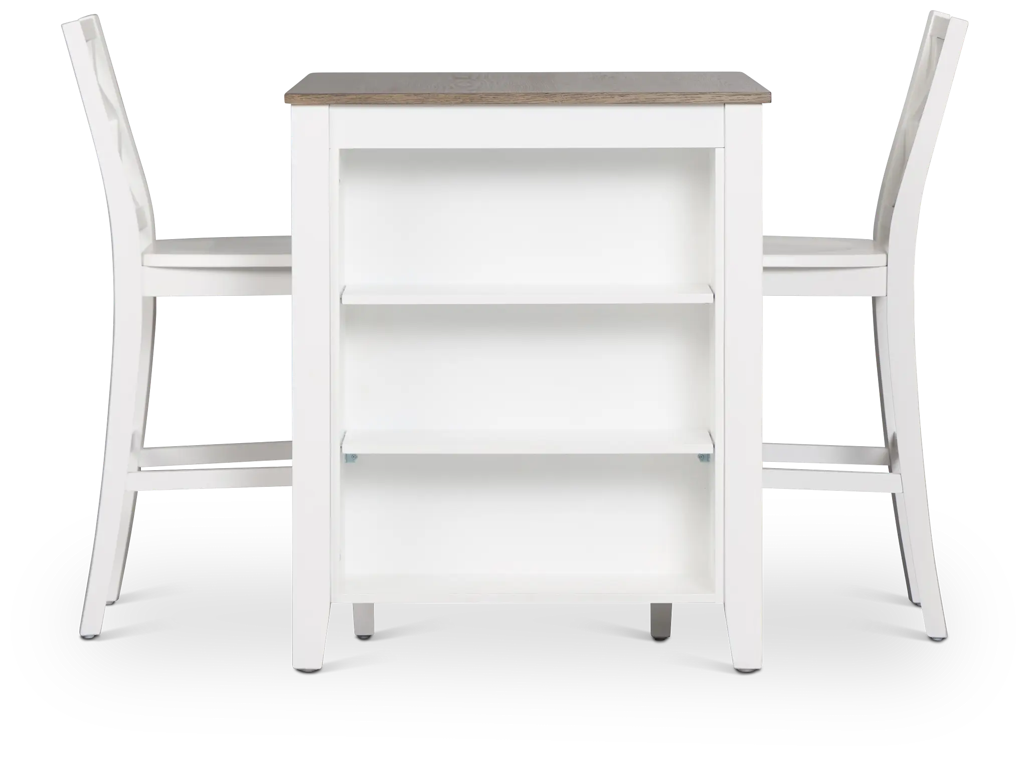 Edgartown Two-tone Storage High Table & 2 White Wood Barstools Edgartown Two-tone Storage High Table & 2 White Wood Barstools
