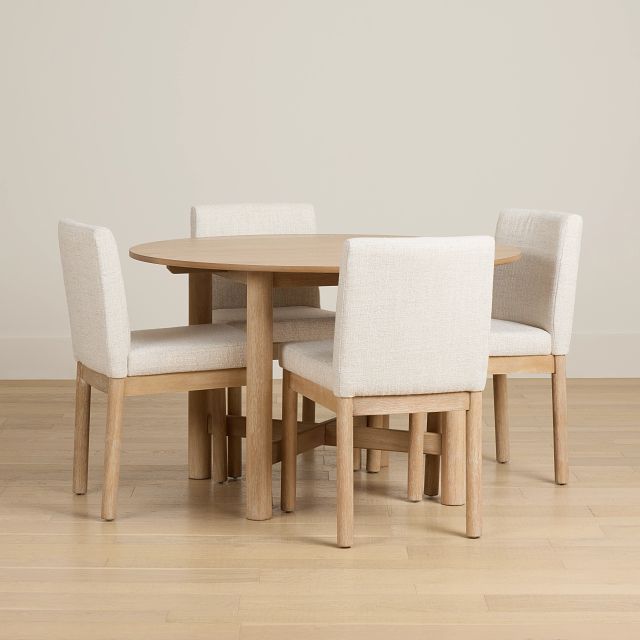 Taylor Light Tone Round Table & 4 Upholstered Chairs
