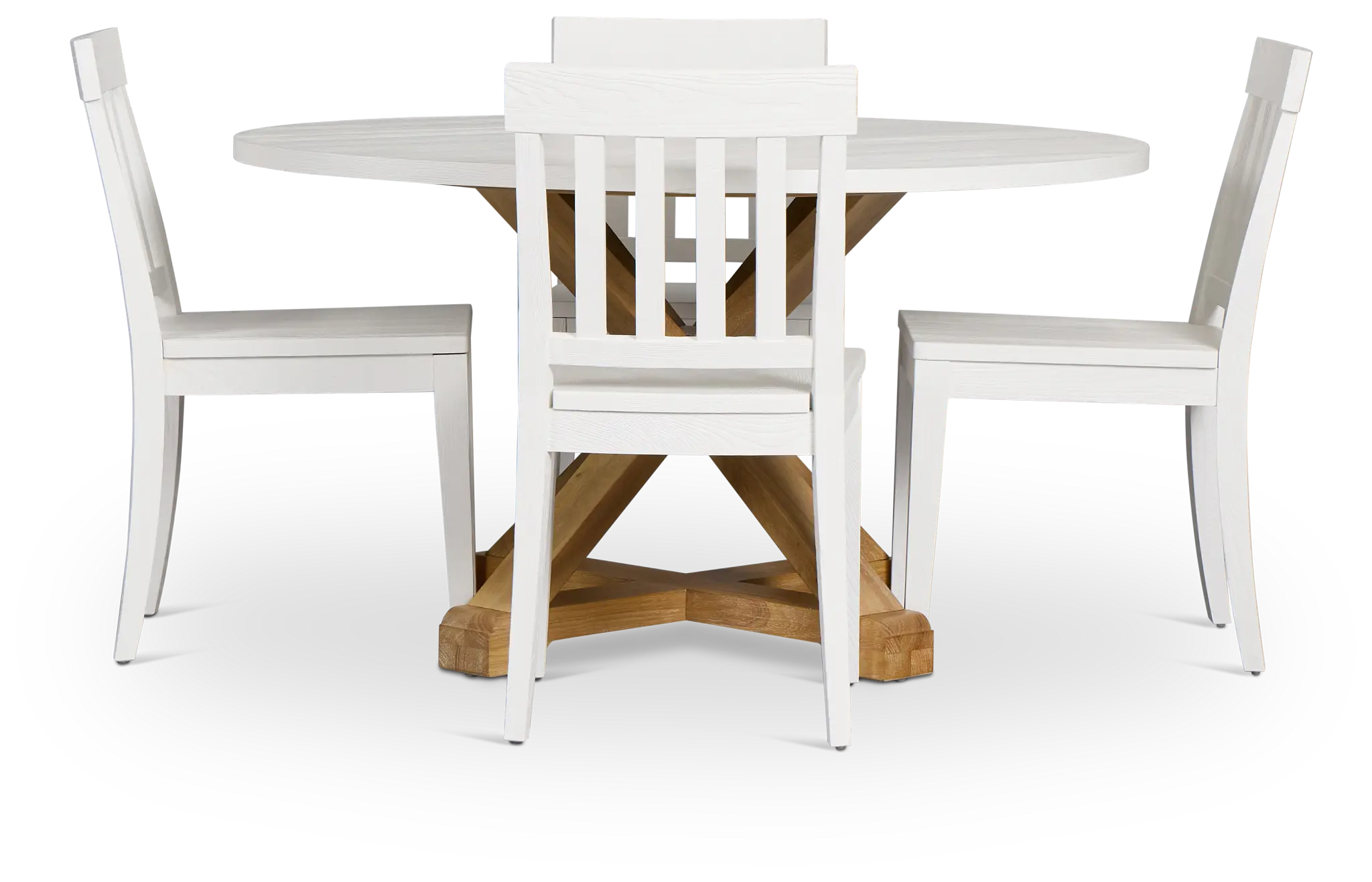 Nantucket Two-tone Pine Round Table & 4 White Chairs Nantucket Two-tone Pine Round Table & 4 White Chairs