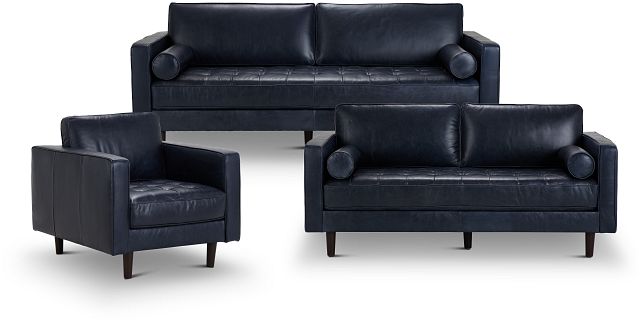 Ezra Blue Leather Living Room