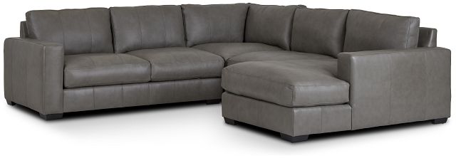 Dawkins Gray Leather Medium Right Chaise Sectional