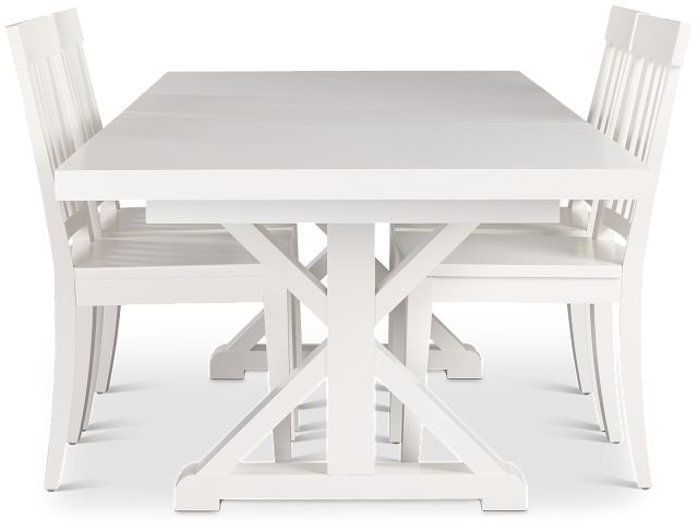 Nantucket White Trestle Table & 4 White Wood Chairs