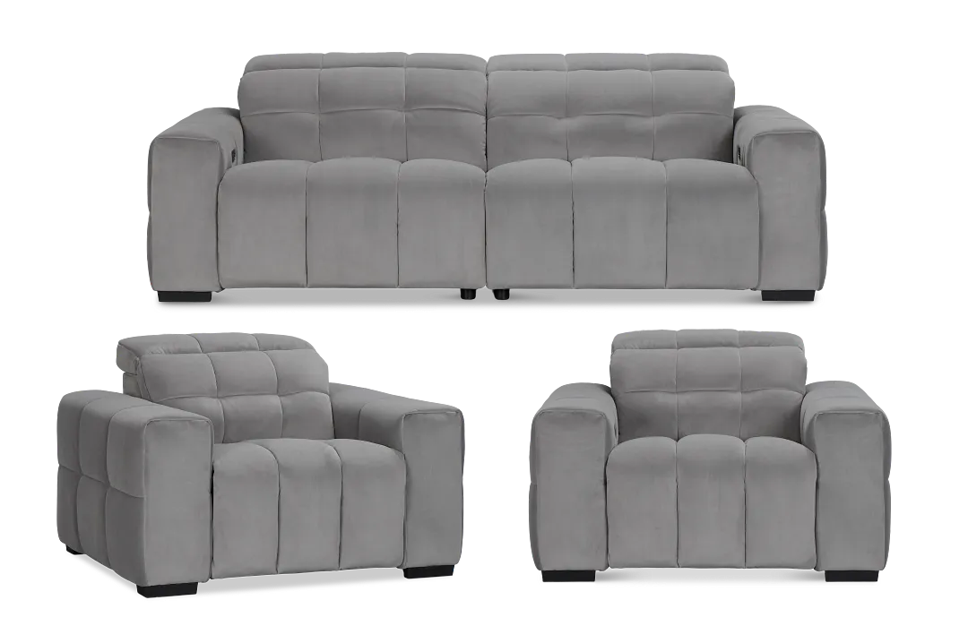 Gemma Light Gray Velvet Power Reclining Living Room