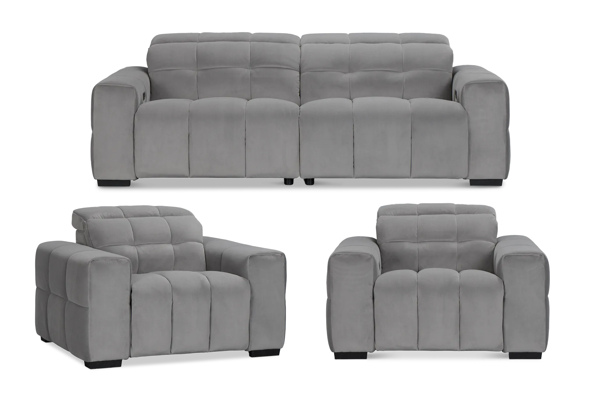 Gemma Light Gray Velvet Power Reclining Living Room