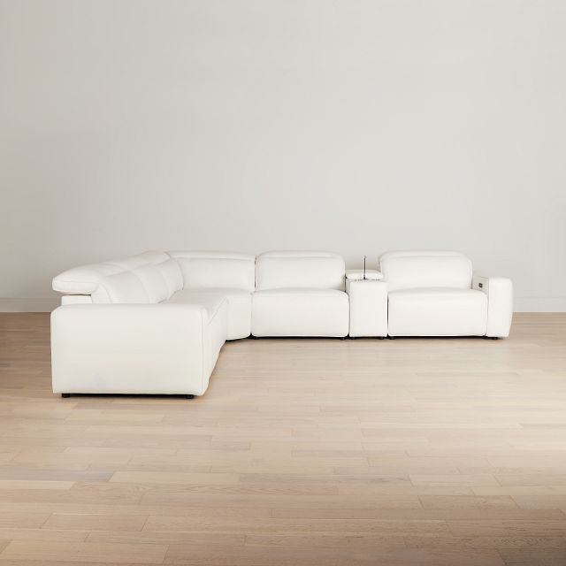 Tidal White Lthr/vinyl Medium Dual Power 2-arm Reclining Sectional