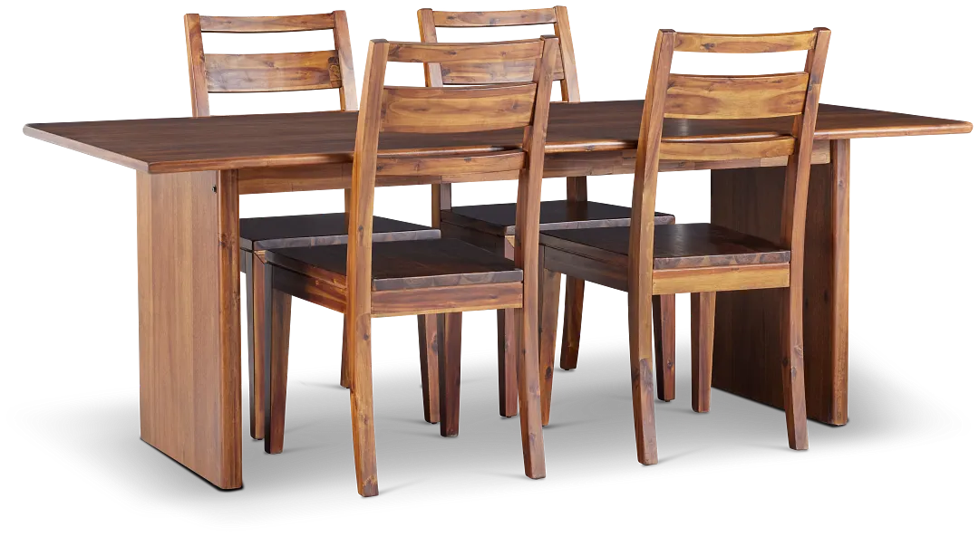 Bowery Dark Tone Rectangular Table & 4 Wood Chairs