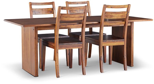 Bowery Dark Tone Rectangular Table & 4 Wood Chairs