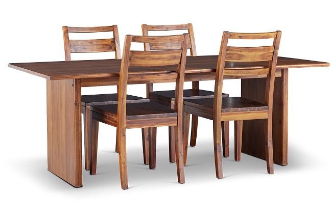 Bowery Dark Tone Rectangular Table & 4 Wood Chairs
