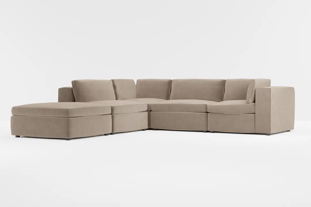 Destin Joya Beige Velvet 5pc Bumper Sectional Destin Joya Beige Velvet 5pc Bumper Sectional