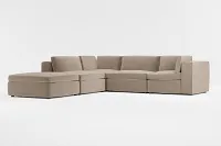 Destin Joya Beige Velvet 5pc Bumper Sectional