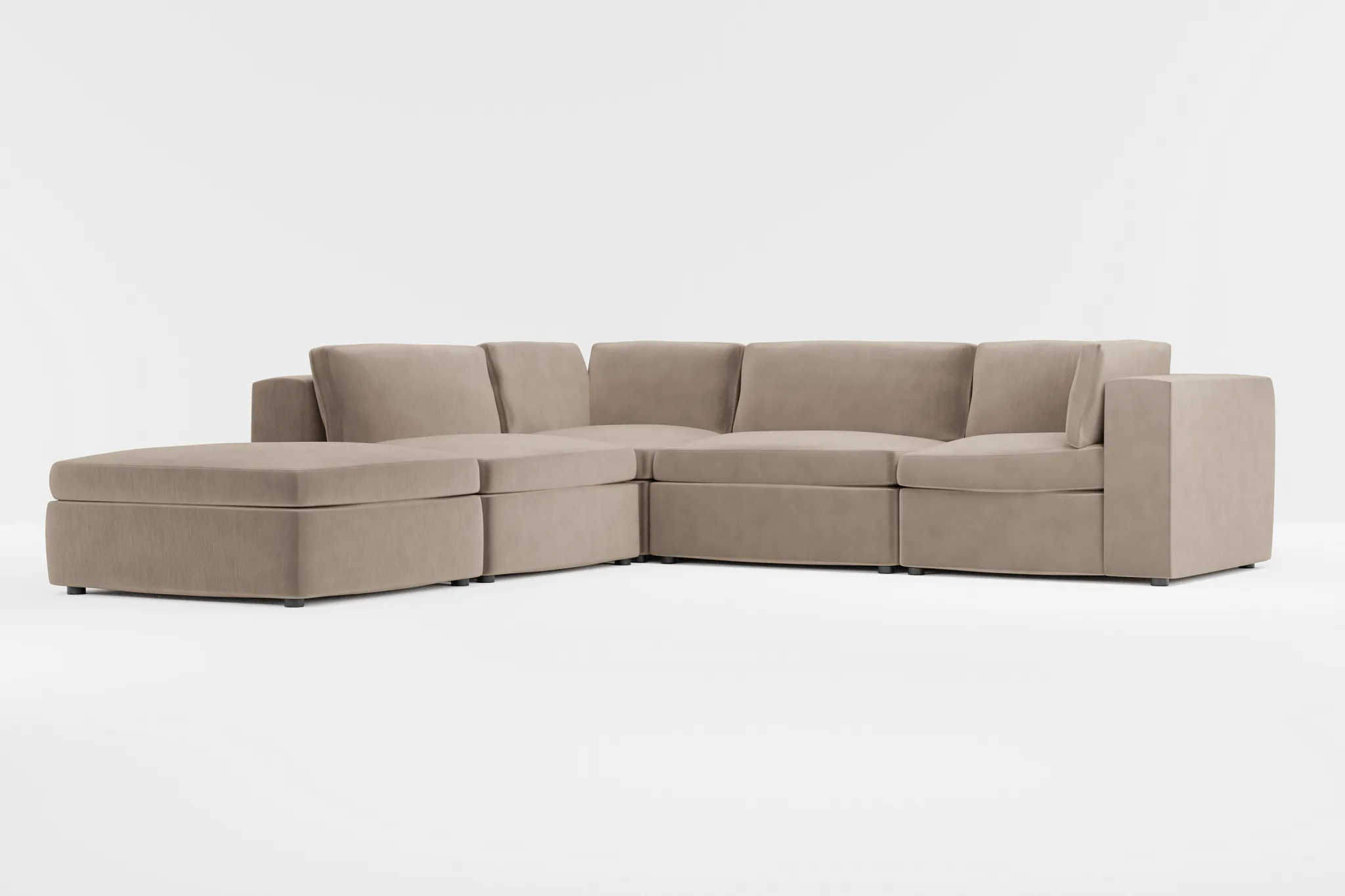 Destin Joya Beige Velvet 5pc Bumper Sectional