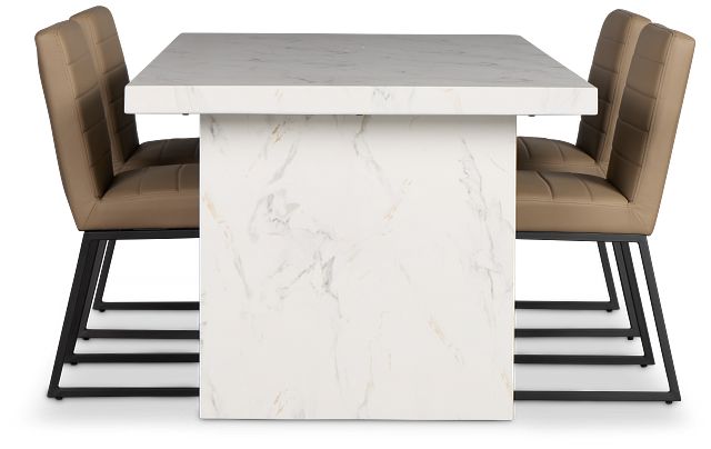 Viscaya White Table & 4 Light Taupe Upholstered Chairs