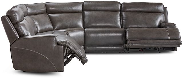 Valor Dark Gray Leather Small Two-arm Power Reclining Sectional