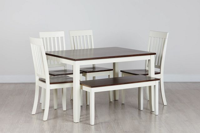 Santos White Two-tone Table, 4 Chairs & Bench (0)