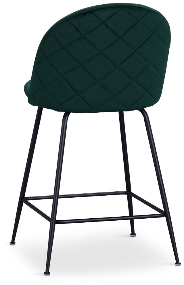 Capri Dark Green Velvet Upholstered 24" Barstools W/black Legs