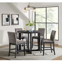 Gareth Dark Gray Round High Table & 4 Upholstered Barstools