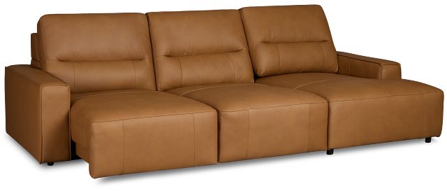 Rudy Brown Lthr/vinyl Right Dual Power Extension Chaise Sectional