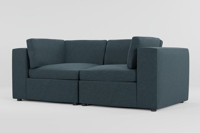 Destin Elevation Dark Blue Fabric 2 Piece Modular Sofa