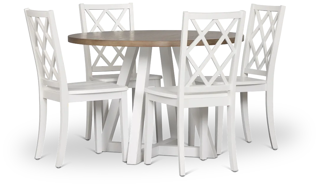 Edgartown Two-tone Round Table & 4 White Wood Chairs