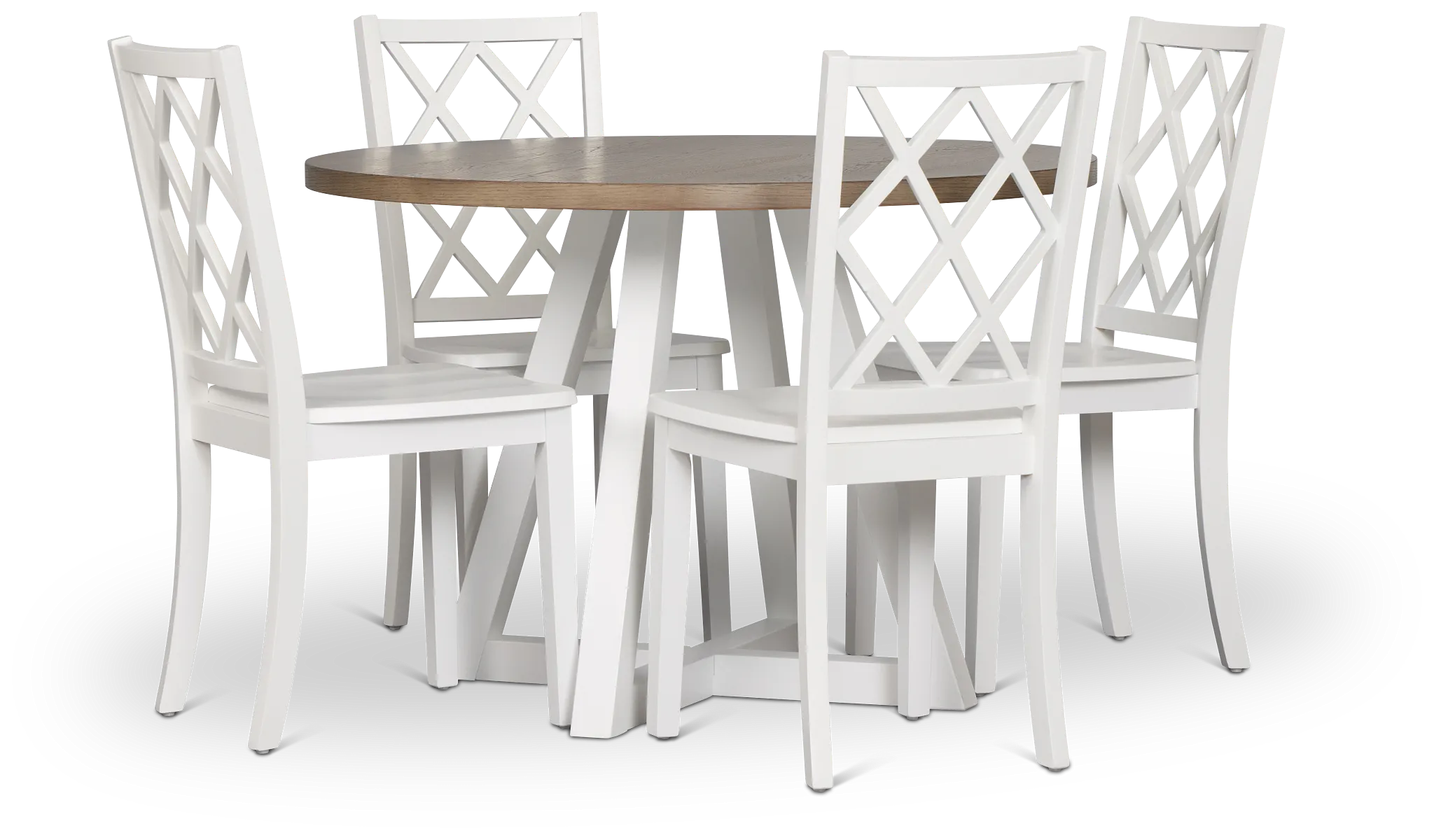 Edgartown Two-tone Round Table & 4 White Wood Chairs