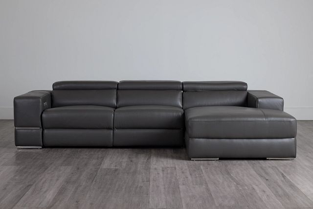 Dante Gray Leather Right Chaise Power Reclining Sectional (2)