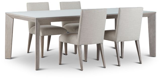 Rio Glass Rect Table & 4 Upholstered Chairs