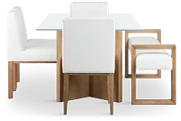 Haven Glass 80" Rectangular Table With 4 Side Chairs & Bench