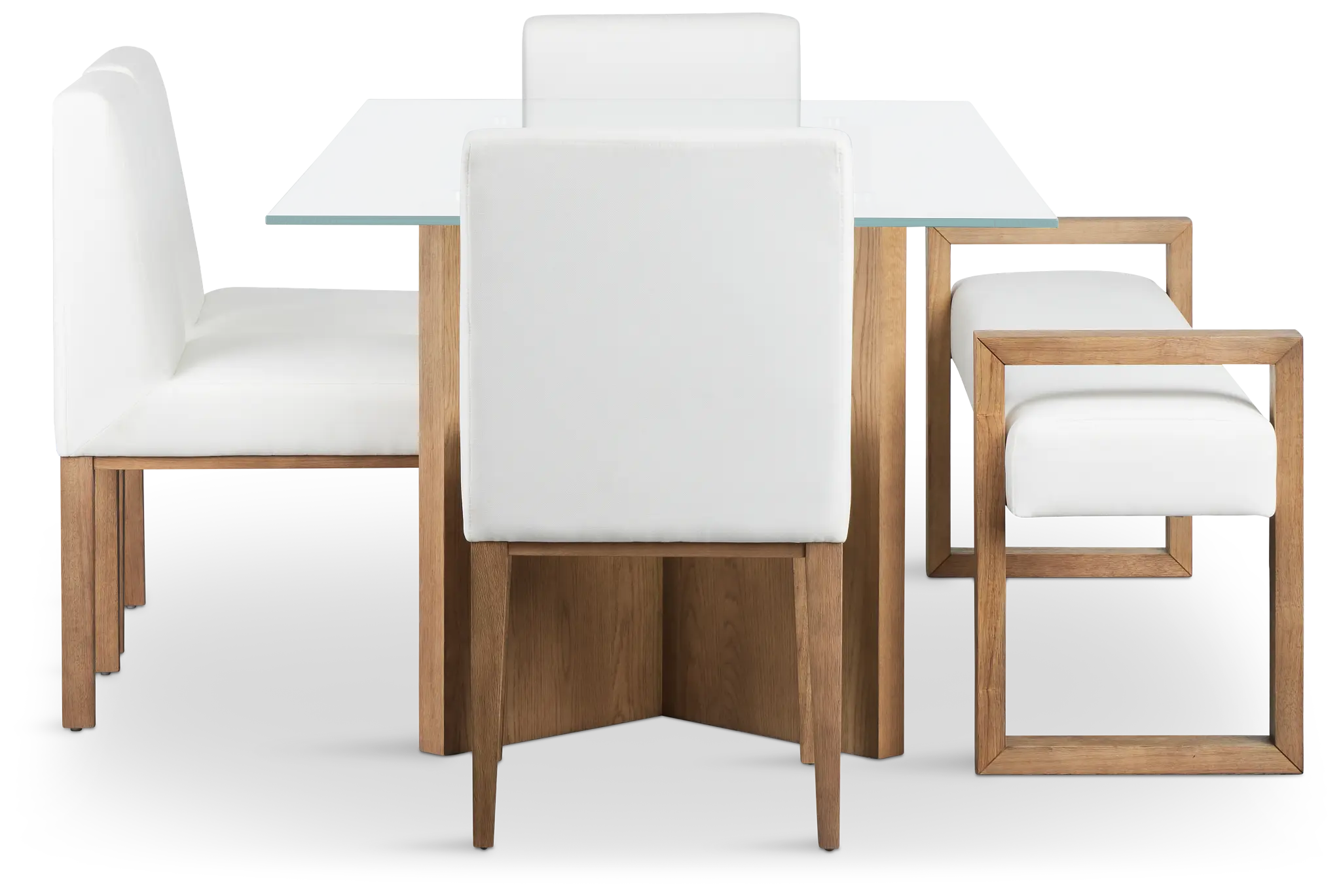 Haven Glass 80" Rectangular Table With 4 Side Chairs & Bench Haven Glass 80" Rectangular Table With 4 Side Chairs & Bench