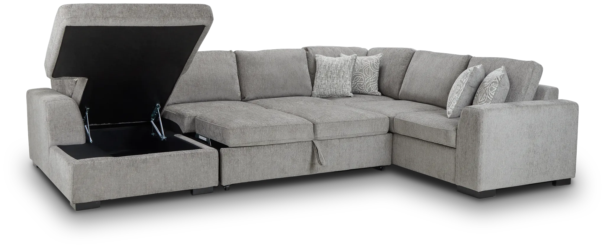 Blakely Gray Fabric Left Chaise Storage Sleeper Sectional