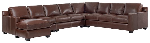 Carson Medium Brown Leather Large Left Chaise Memory Foam Sleeper Sectional