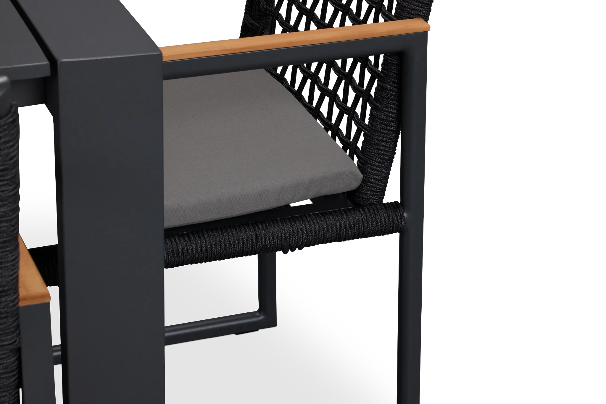 Sunrise Dark Gray 65" Rectangular Table & 4 Teak Arm Chairs